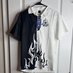 ROMWE Black and White Flame Pattern Shirt